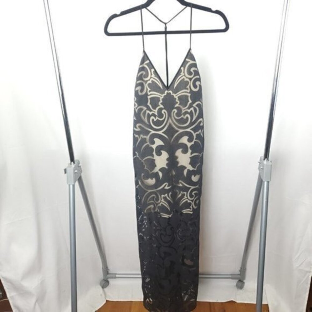 Keepsake the Label Flowy Maxi Column Dress Sheer Black/Cream Small T Back